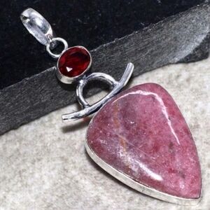 Rhodonite, Garnet Gemstone 925 Sterling Silver Handmade Pendant Necklace